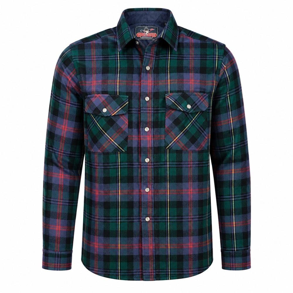 90s Backpacker Sportswear Mens Large Green Blue Plaid Flannel Button Down‎ Shirt